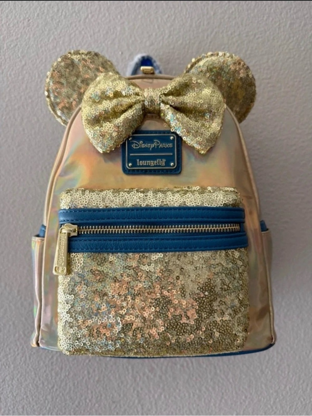 Disney Parks Minnie Mouse Gold Sequin Loungefly Mini Backpack